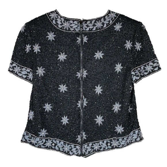 Cote d'Azur Vintage Beaded Embroidered Silk Top Sz M Embellished Evening Formal - Picture 2 of 14